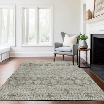 3' X 5' Taupe And Ivory Geometric Washable Area Rug With UV Protection