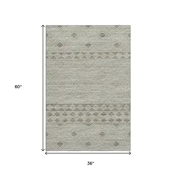 3' X 5' Taupe And Ivory Geometric Washable Area Rug With UV Protection