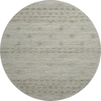 8' Taupe And Ivory Geometric Washable Round Rug With UV Protection