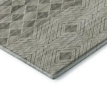 8' Taupe And Ivory Geometric Washable Round Rug With UV Protection