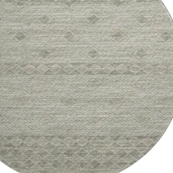 8' Taupe And Ivory Geometric Washable Round Rug With UV Protection