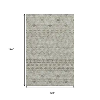9' X 12' Taupe And Ivory Geometric Washable Area Rug With UV Protection