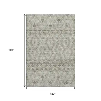 10' X 14' Taupe And Ivory Geometric Washable Area Rug With UV Protection