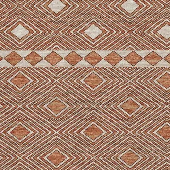 5' X 8' Burnt Sienna And Ivory Geometric Washable Area Rug With UV Protection