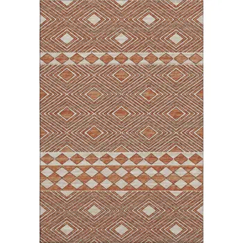 8' X 10' Burnt Sienna And Ivory Geometric Washable Area Rug With UV Protection