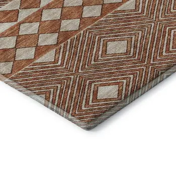8' X 10' Burnt Sienna And Ivory Geometric Washable Area Rug With UV Protection