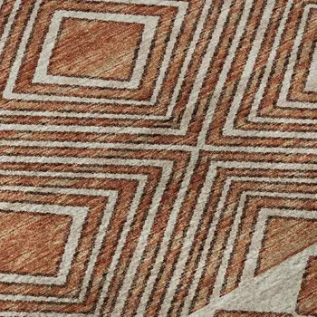 8' X 10' Burnt Sienna And Ivory Geometric Washable Area Rug With UV Protection