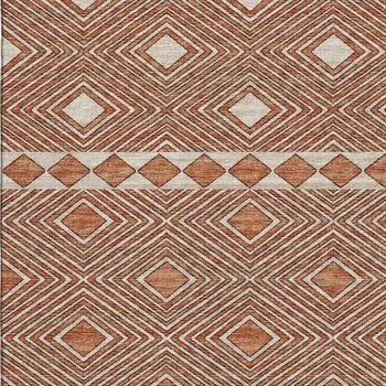 8' X 10' Burnt Sienna And Ivory Geometric Washable Area Rug With UV Protection