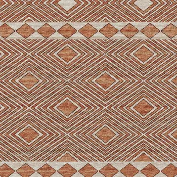 10' X 14' Burnt Sienna And Ivory Geometric Washable Area Rug With UV Protection