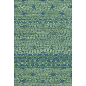 10' X 14' Green And Navy Blue Geometric Washable Area Rug With UV Protection