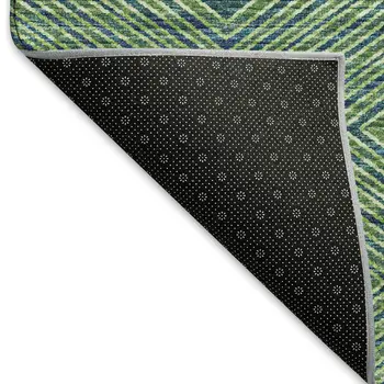 10' X 14' Green And Navy Blue Geometric Washable Area Rug With UV Protection