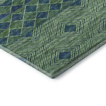 10' X 14' Green And Navy Blue Geometric Washable Area Rug With UV Protection