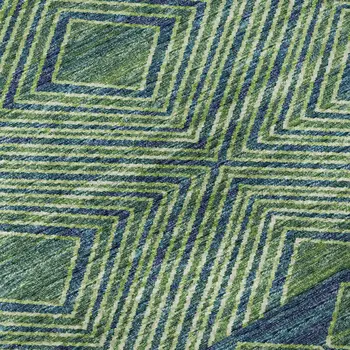 10' X 14' Green And Navy Blue Geometric Washable Area Rug With UV Protection