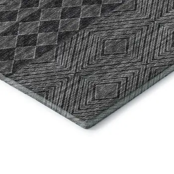 3' X 5' Gray And Black Geometric Washable Area Rug With UV Protection