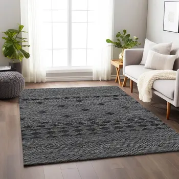 5' X 8' Gray And Black Geometric Washable Area Rug With UV Protection