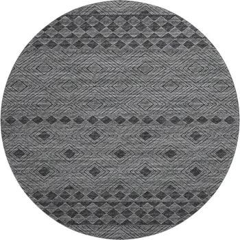 8' Gray And Black Geometric Washable Round Rug With UV Protection