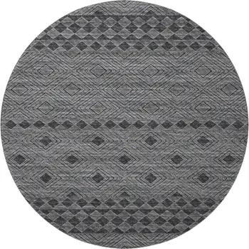 8' Gray And Black Geometric Washable Round Rug With UV Protection