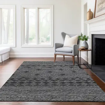 10' X 14' Gray And Black Geometric Washable Area Rug With UV Protection