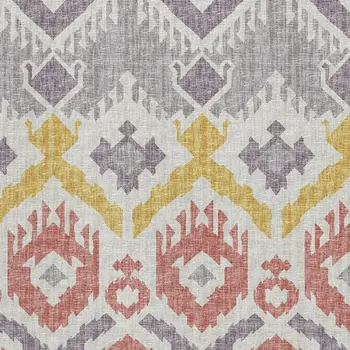 3' X 5' Purple Ivory And Gold Tribal Washable Area Rug With UV Protection