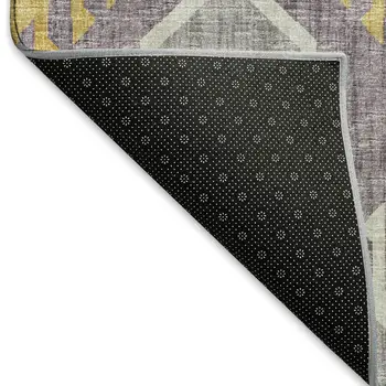 5' X 8' Purple Ivory And Gold Tribal Washable Area Rug With UV Protection