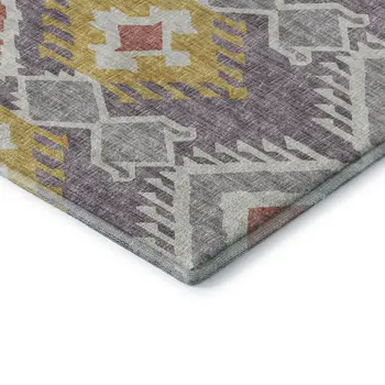 5' X 8' Purple Ivory And Gold Tribal Washable Area Rug With UV Protection