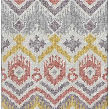 5' X 8' Purple Ivory And Gold Tribal Washable Area Rug With UV Protection