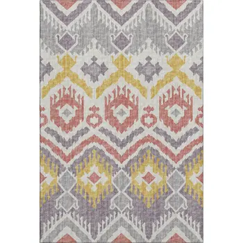 8' X 10' Purple Ivory And Gold Tribal Washable Area Rug With UV Protection