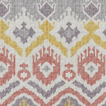 8' X 10' Purple Ivory And Gold Tribal Washable Area Rug With UV Protection