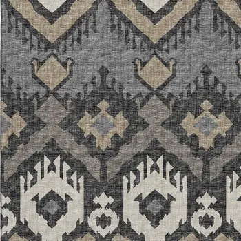 5' X 8' Desert Sand Ivory And Gray Tribal Washable Area Rug With UV Protection