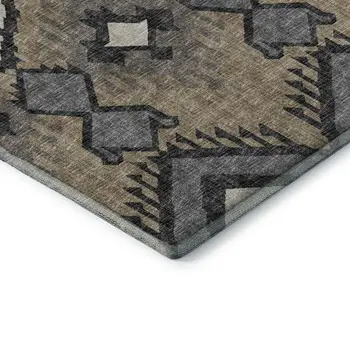 8' X 10' Desert Sand Ivory And Gray Tribal Washable Area Rug With UV Protection