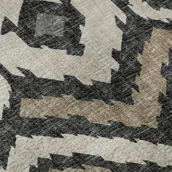 8' X 10' Desert Sand Ivory And Gray Tribal Washable Area Rug With UV Protection