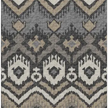 8' X 10' Desert Sand Ivory And Gray Tribal Washable Area Rug With UV Protection