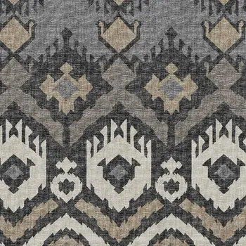 10' X 14' Desert Sand Ivory And Gray Tribal Washable Area Rug With UV Protection