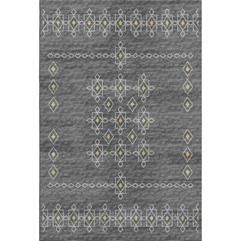 5' X 8' Gray Gold And Silver Tribal Washable Area Rug With UV Protection