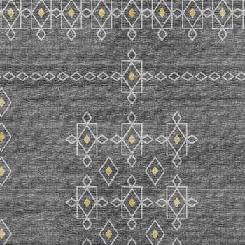 5' X 8' Gray Gold And Silver Tribal Washable Area Rug With UV Protection