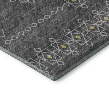 8' Gray Gold And Silver Tribal Washable Round Rug With UV Protection