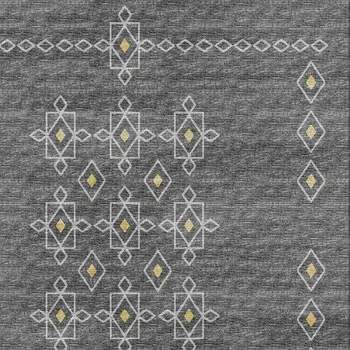 9' X 12' Gray Gold And Silver Tribal Washable Area Rug With UV Protection