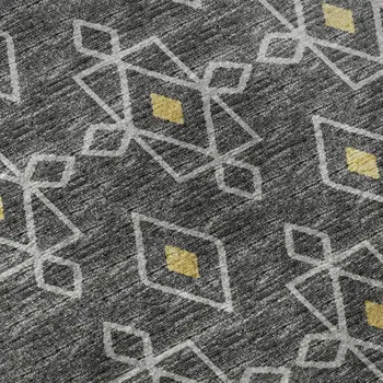 10' X 14' Gray Gold And Silver Tribal Washable Area Rug With UV Protection
