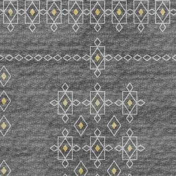 10' X 14' Gray Gold And Silver Tribal Washable Area Rug With UV Protection