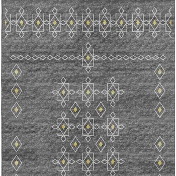 10' X 14' Gray Gold And Silver Tribal Washable Area Rug With UV Protection