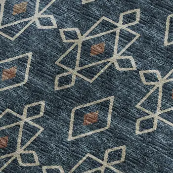 5' X 8' Blue Rust And Ivory Tribal Washable Area Rug With UV Protection