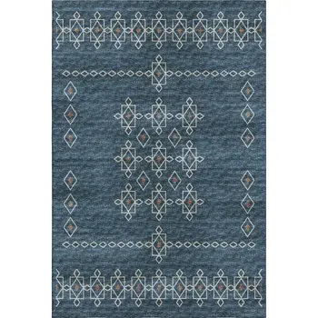 8' X 10' Blue Rust And Ivory Tribal Washable Area Rug With UV Protection