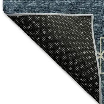 8' X 10' Blue Rust And Ivory Tribal Washable Area Rug With UV Protection