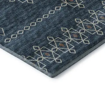 8' X 10' Blue Rust And Ivory Tribal Washable Area Rug With UV Protection