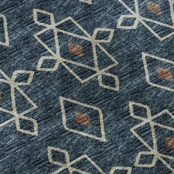 9' X 12' Blue Rust And Ivory Tribal Washable Area Rug With UV Protection