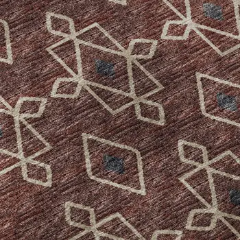3' X 5' Burnt Sienna Ivory And Black Tribal Washable Area Rug With UV Protection