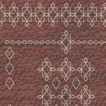 5' X 8' Burnt Sienna Ivory And Black Tribal Washable Area Rug With UV Protection