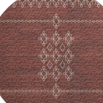 8' Burnt Sienna Ivory And Black Tribal Washable Round Rug With UV Protection