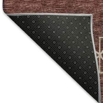 9' X 12' Burnt Sienna Ivory And Black Tribal Washable Area Rug With UV Protection
