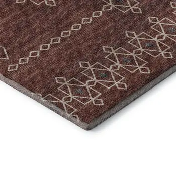 9' X 12' Burnt Sienna Ivory And Black Tribal Washable Area Rug With UV Protection
